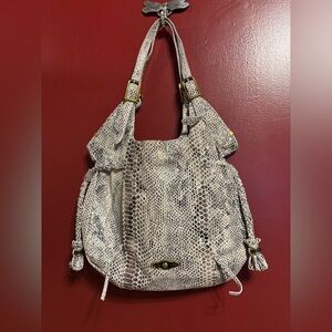 Elliott Lucca Leather Shoulder Bag Gray Snakeskin Medium Size Animal Print Purse